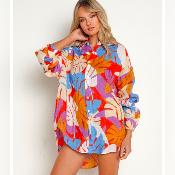 Vitamin A Playa Shirt Dress Tropical Print - Picture 3 of 9